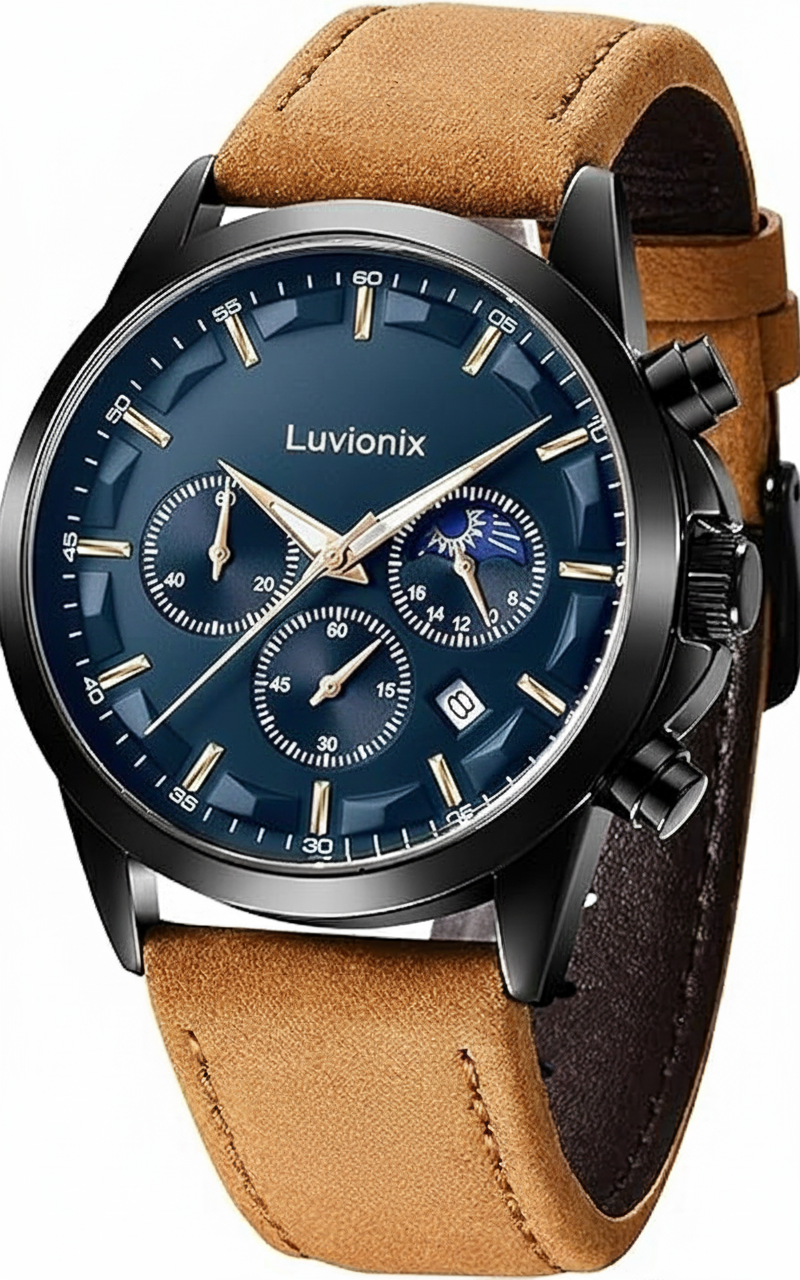 Luvionix Stellar Chronograph – Blue Dial Leather Men's Watch
