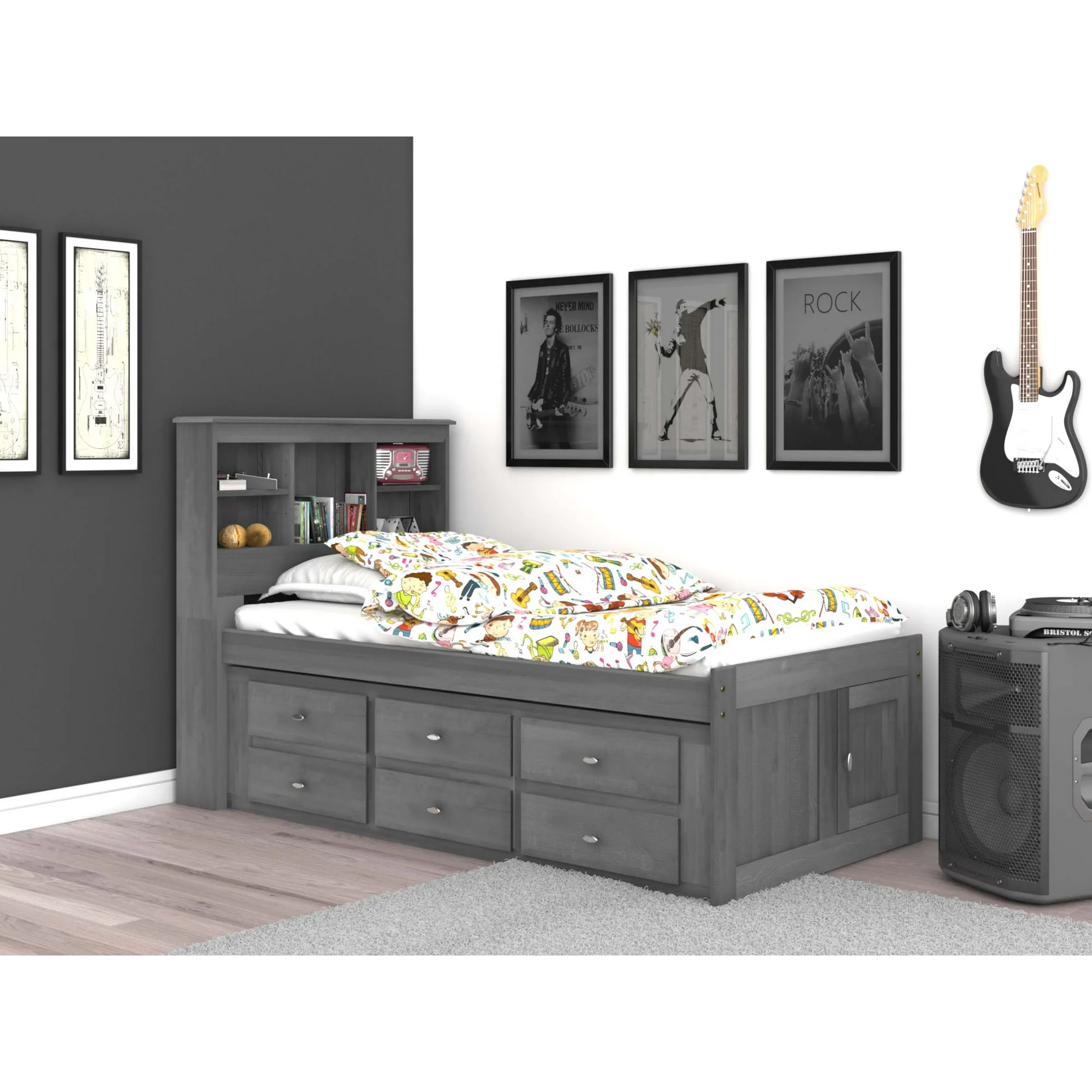 Beltenza Twin Size Bed Frame with Headboard Bookcase & 6 Drawers - Image 5