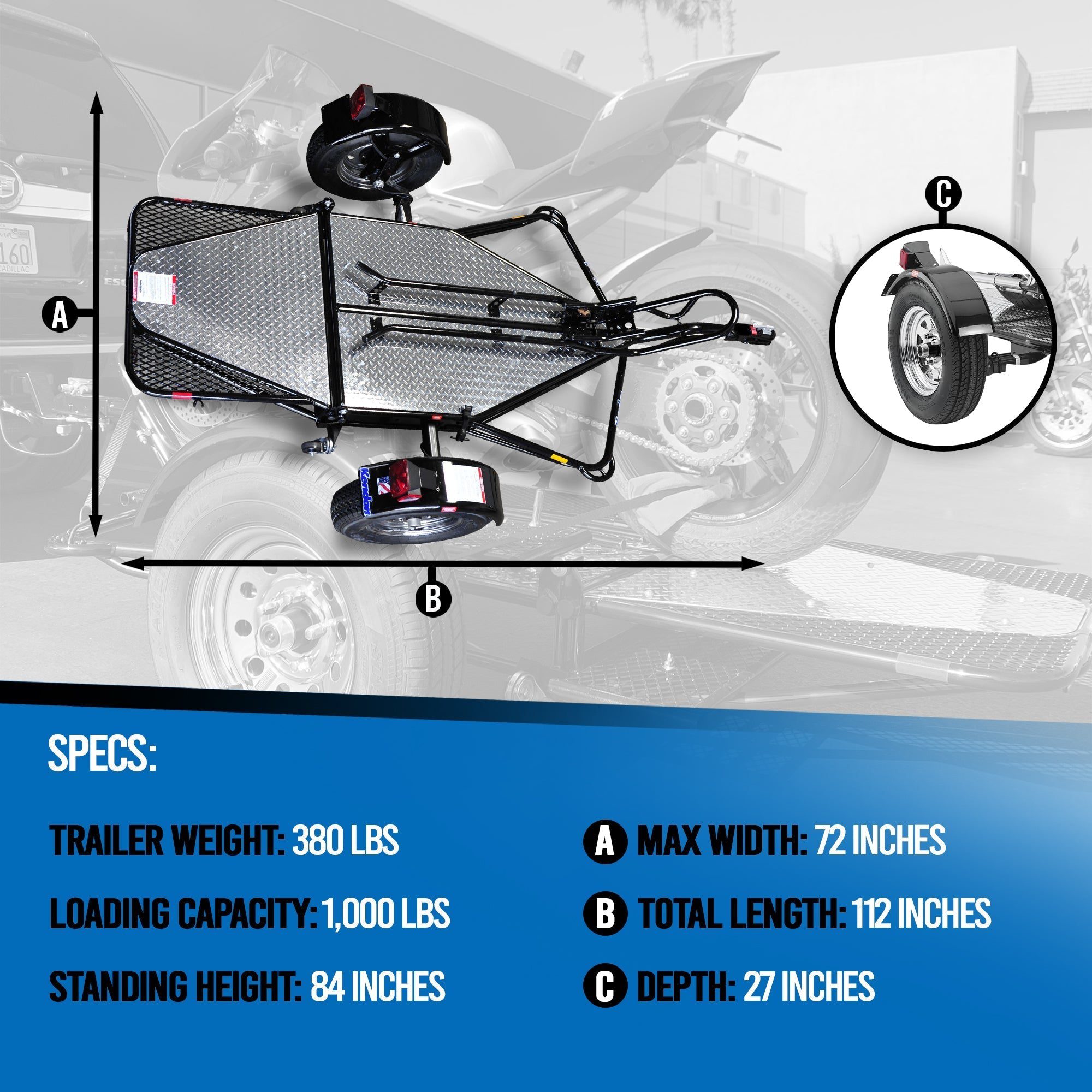 Folding Single-Rail Motorcycle Trailer with Ride-On Ramp - Image 4