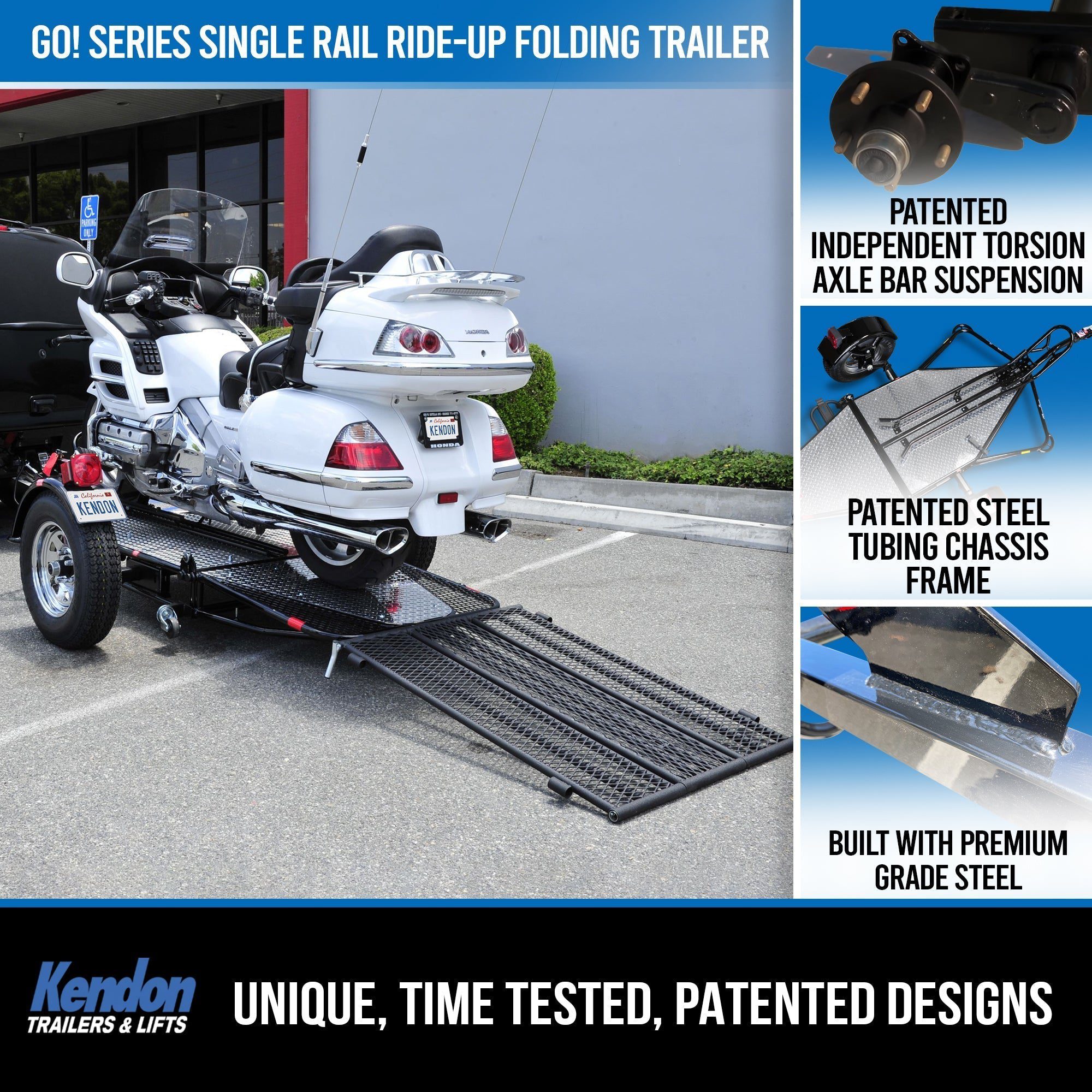Folding Single-Rail Motorcycle Trailer with Ride-On Ramp - Image 3