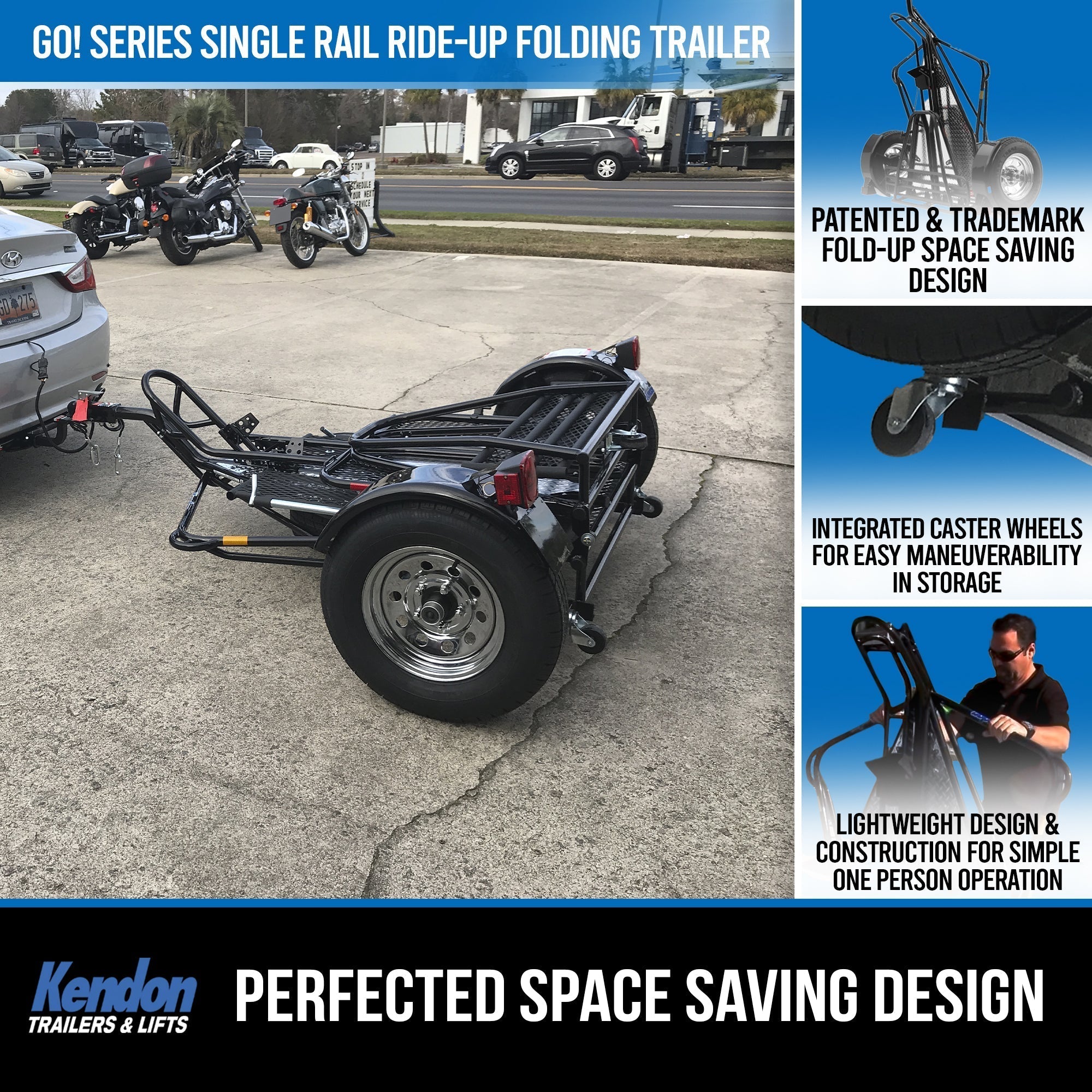 Folding Single-Rail Motorcycle Trailer with Ride-On Ramp - Image 5