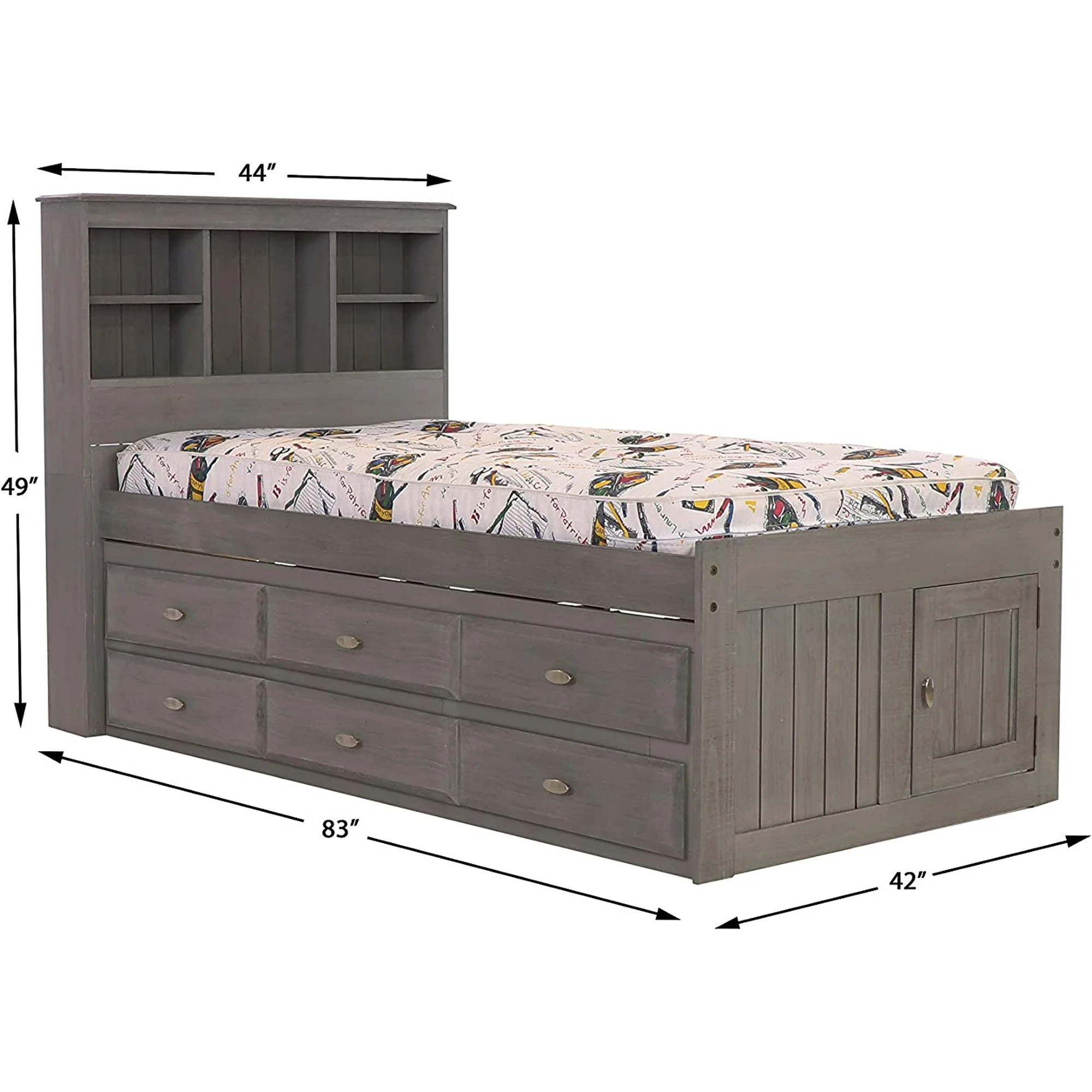 Beltenza Twin Size Bed Frame with Headboard Bookcase & 6 Drawers - Image 4