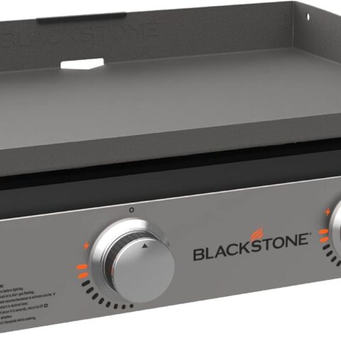 Blackstone 22” Portable Tabletop Griddle – Dual Burner Flat Top Grill with Stainless Steel Faceplate, Rear Grease System, 24,000 BTU, Propane Powered