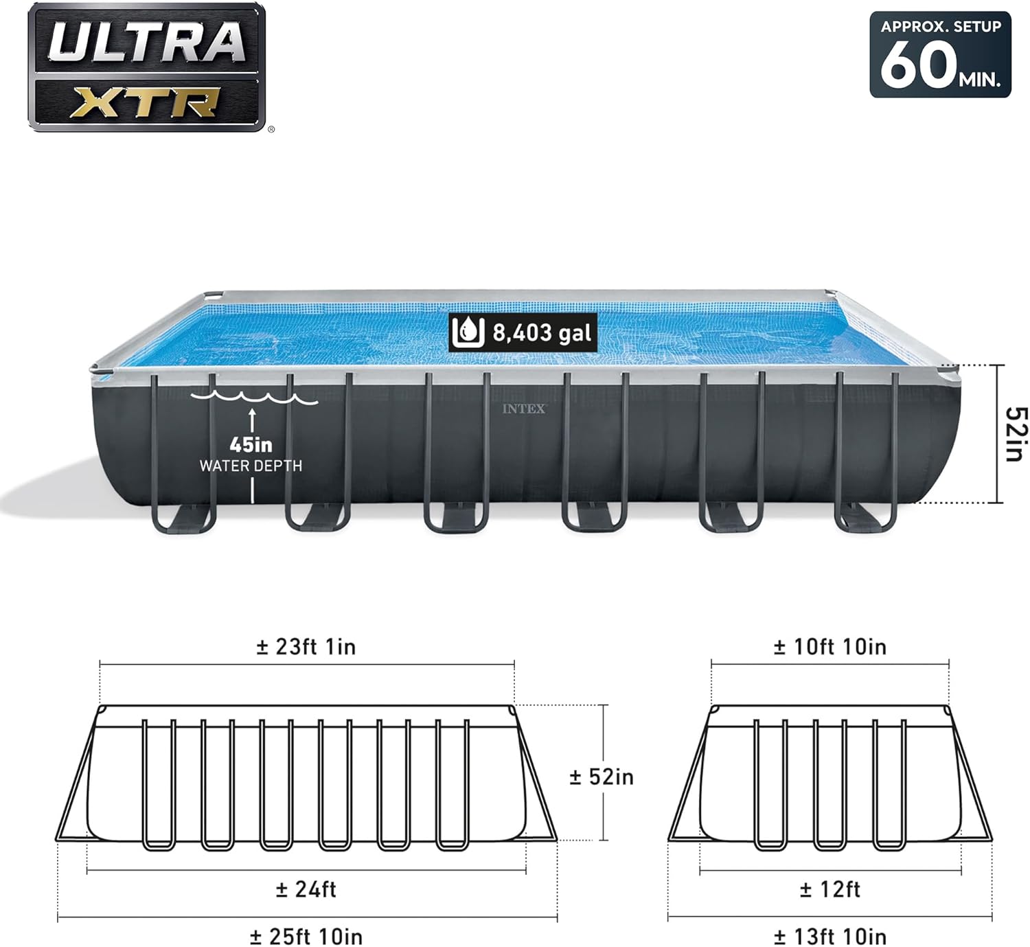 Intex 24ft x 12ft x 52in Rectangular XTR Frame Above Ground Pool Set with Sand Filter Pump, Ladder, Cover & Ground Cloth - Image 3