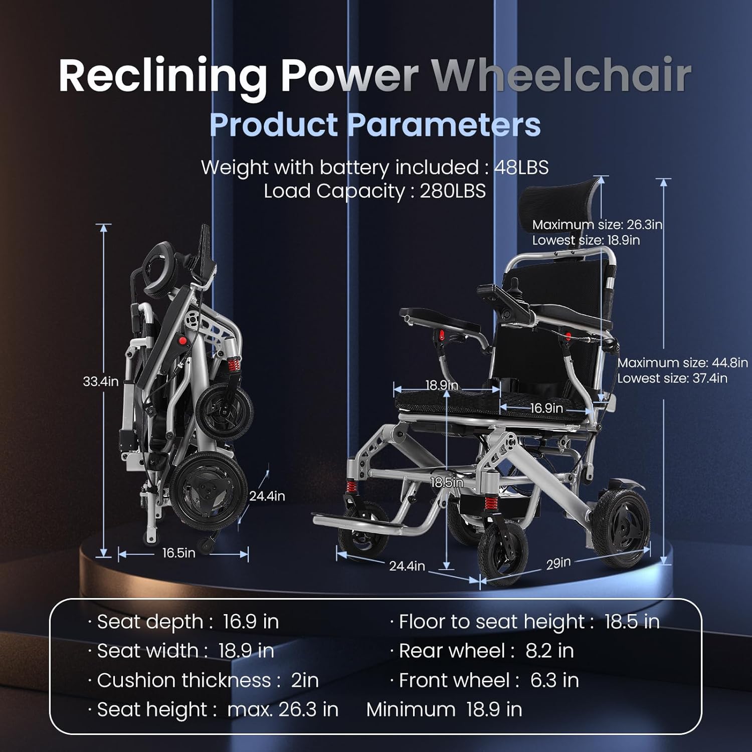 2025 Reclining Electric Wheelchair – 30+ Mile Range, Foldable All-Terrain Power Chair with Dual Batteries, Headrest & Telescopic Handle - Image 14