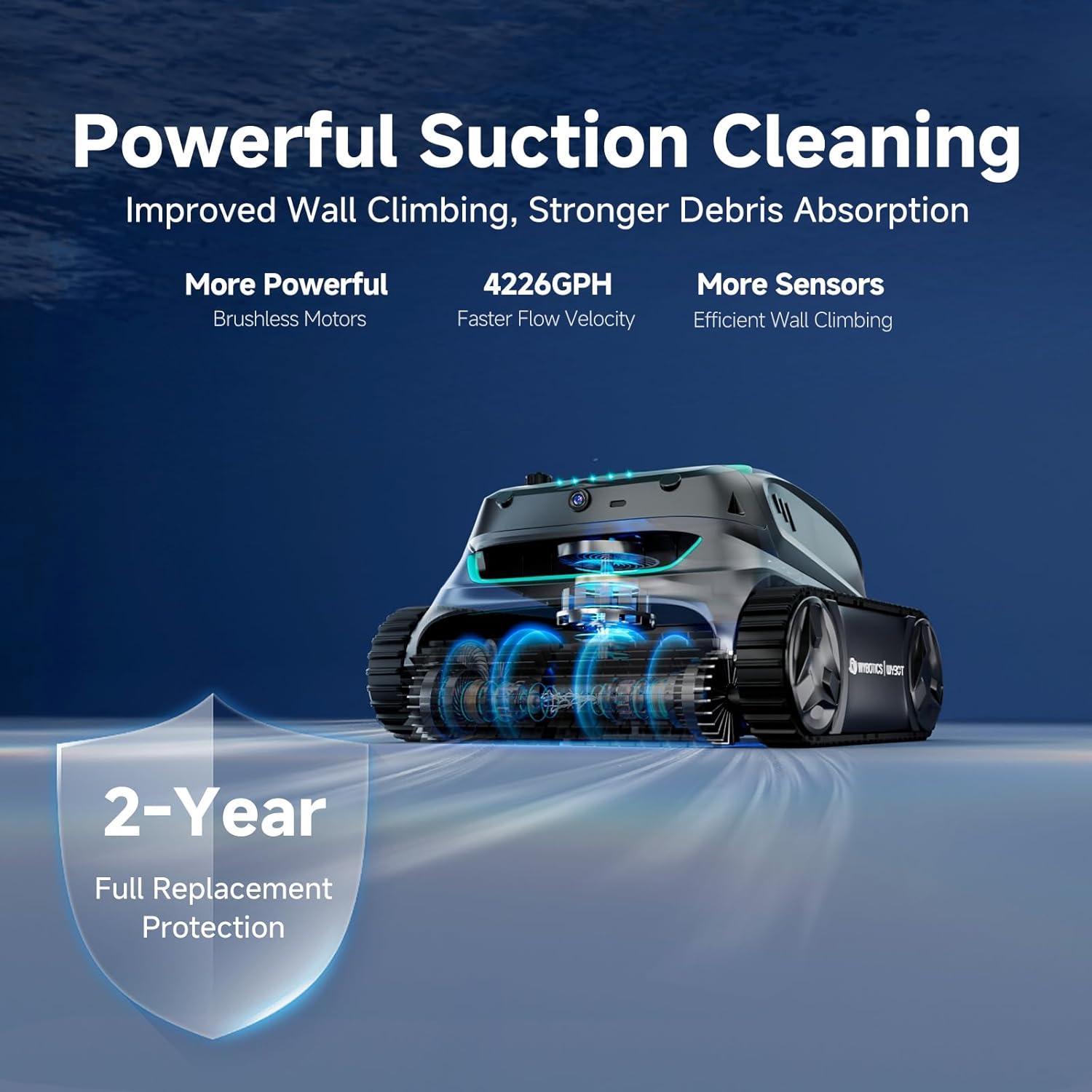 WYBOT S2 Vision AI Robotic Pool Cleaner – Cordless Vacuum with Camera, 8 Modes, 210min Runtime, for Pools up to 3229 sq.ft, Wall & Waterline Cleaning (2025 Model) - Image 14