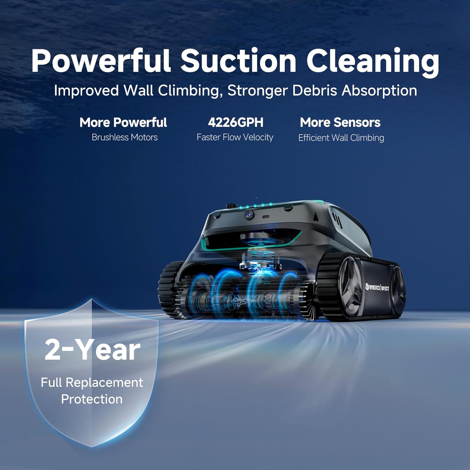 WYBOT S2 Vision AI Robotic Pool Cleaner – Cordless Vacuum with Camera, 8 Modes, 210min Runtime, for Pools up to 3229 sq.ft, Wall & Waterline Cleaning (2025 Model) - Image 5