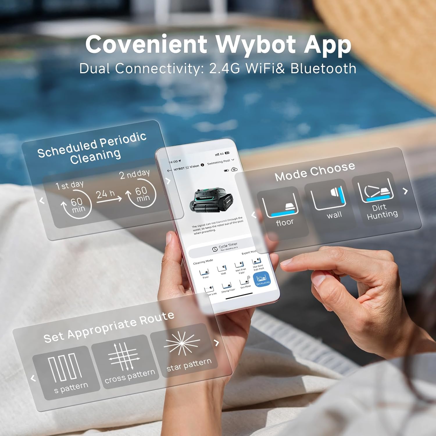 WYBOT S2 Vision AI Robotic Pool Cleaner – Cordless Vacuum with Camera, 8 Modes, 210min Runtime, for Pools up to 3229 sq.ft, Wall & Waterline Cleaning (2025 Model) - Image 18