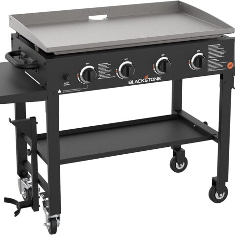 Blackstone 36" 4-Burner Outdoor Gas Griddle Station – Flat Top Grill with Cutting Board, Trash Holder, Side Shelf & Grease Management (Model 1825)