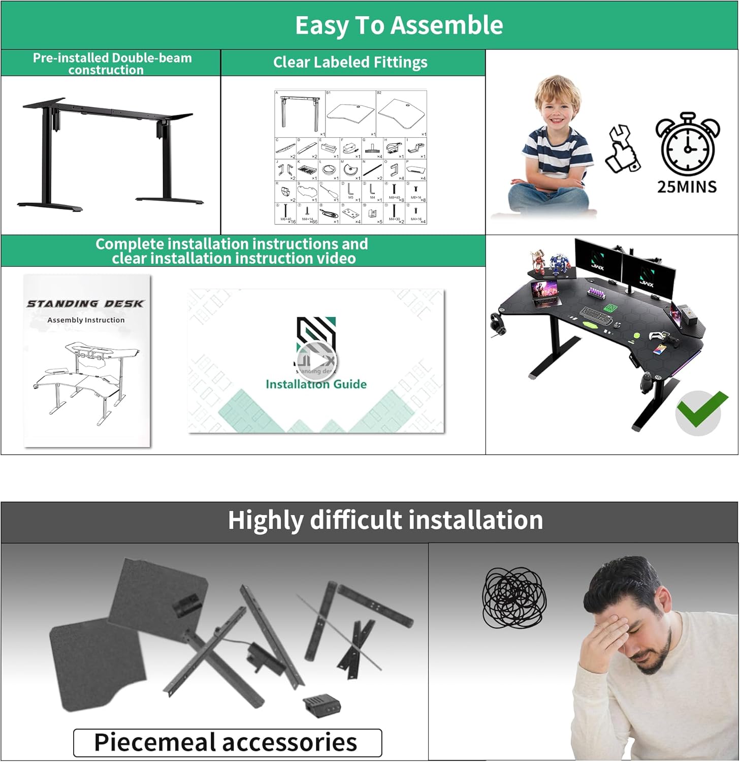 JWX 72" Dual Motor Electric Standing Gaming Desk – RGB LED, Wing-Shaped Workstation with Cable Management, Memory Settings & Accessories for Streamers & Creators - Image 10