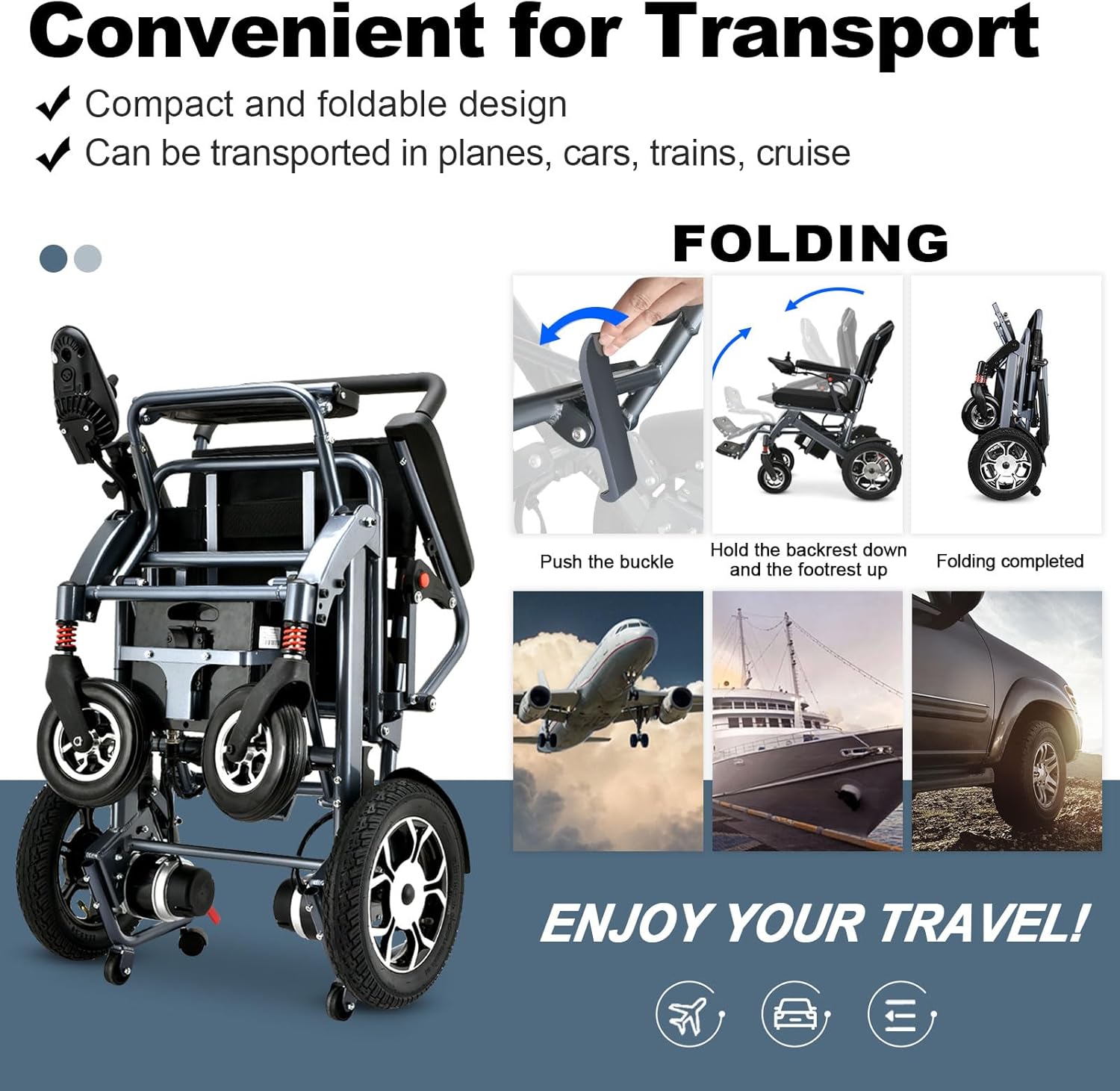 2025 Reclining Electric Wheelchair – 30+ Mile Range, Foldable All-Terrain Power Chair with Dual Batteries, Headrest & Telescopic Handle - Image 6