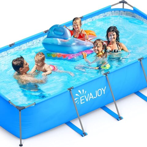 EVAJOY 16ft x 48in Round Above Ground Metal Frame Pool Set with 2000 GPH Sand Filter Pump, Ladder, Cover & Ground Cloth – Outdoor Backyard Swimming Pool