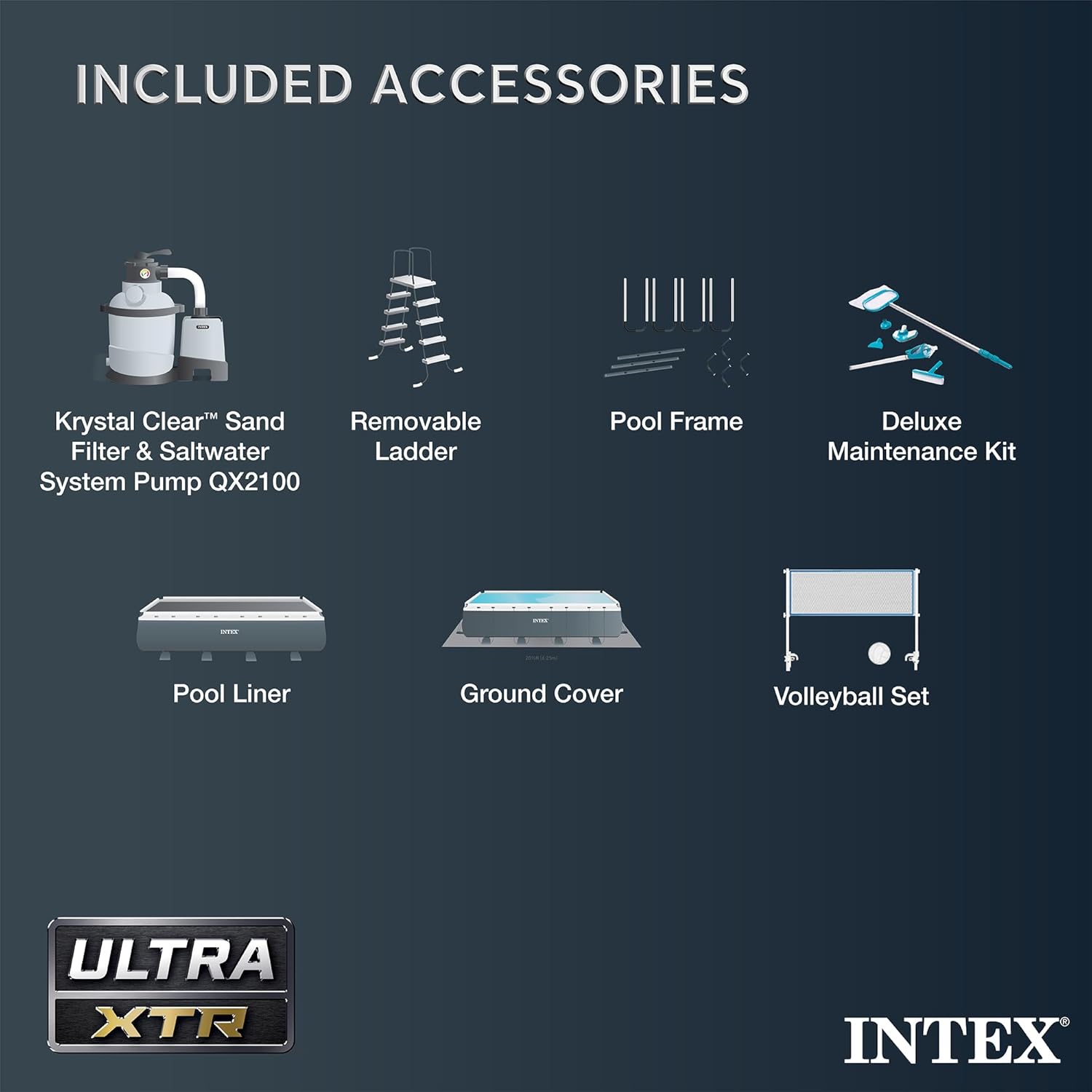 Intex 24ft x 12ft x 52in Rectangular XTR Frame Above Ground Pool Set with Sand Filter Pump, Ladder, Cover & Ground Cloth - Image 4