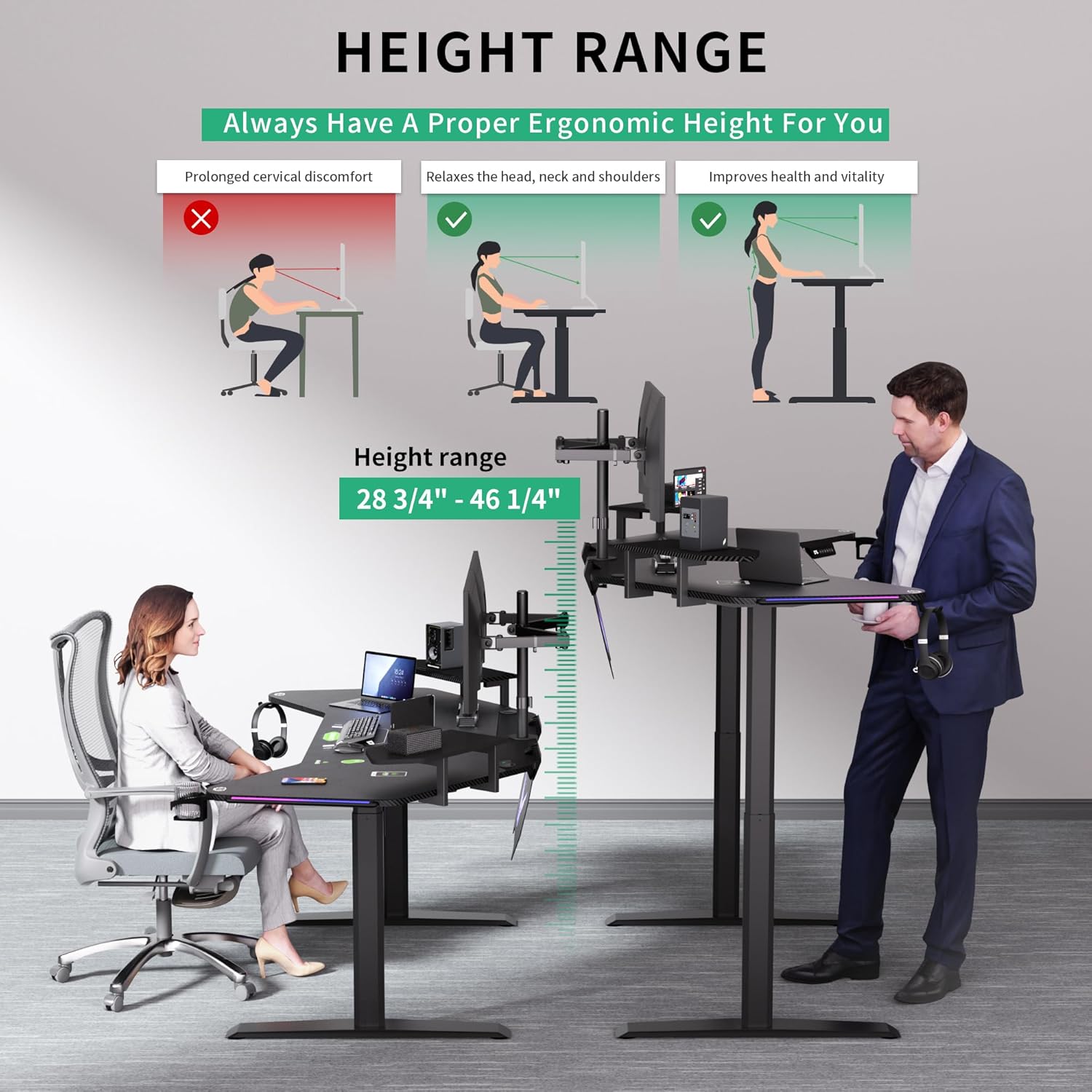 JWX 72" Dual Motor Electric Standing Gaming Desk – RGB LED, Wing-Shaped Workstation with Cable Management, Memory Settings & Accessories for Streamers & Creators - Image 6