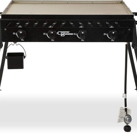 Highland 4-Burner Portable Flat Top Griddle – 597 sq.in Cooking Surface, 44,000 BTU, Pre-Seasoned, Grease Management, Propane Gas Grill