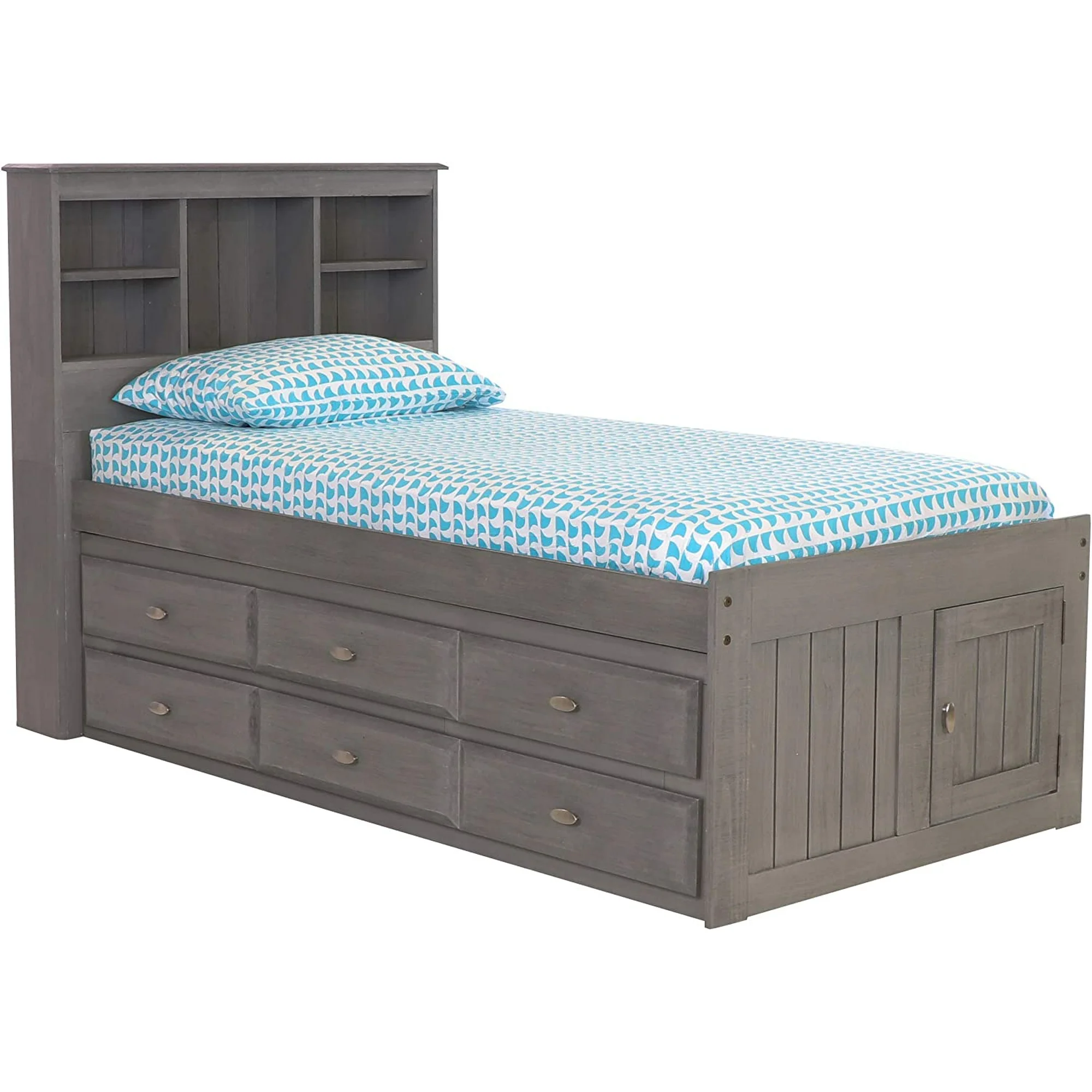 Beltenza Twin Size Bed Frame with Headboard Bookcase & 6 Drawers